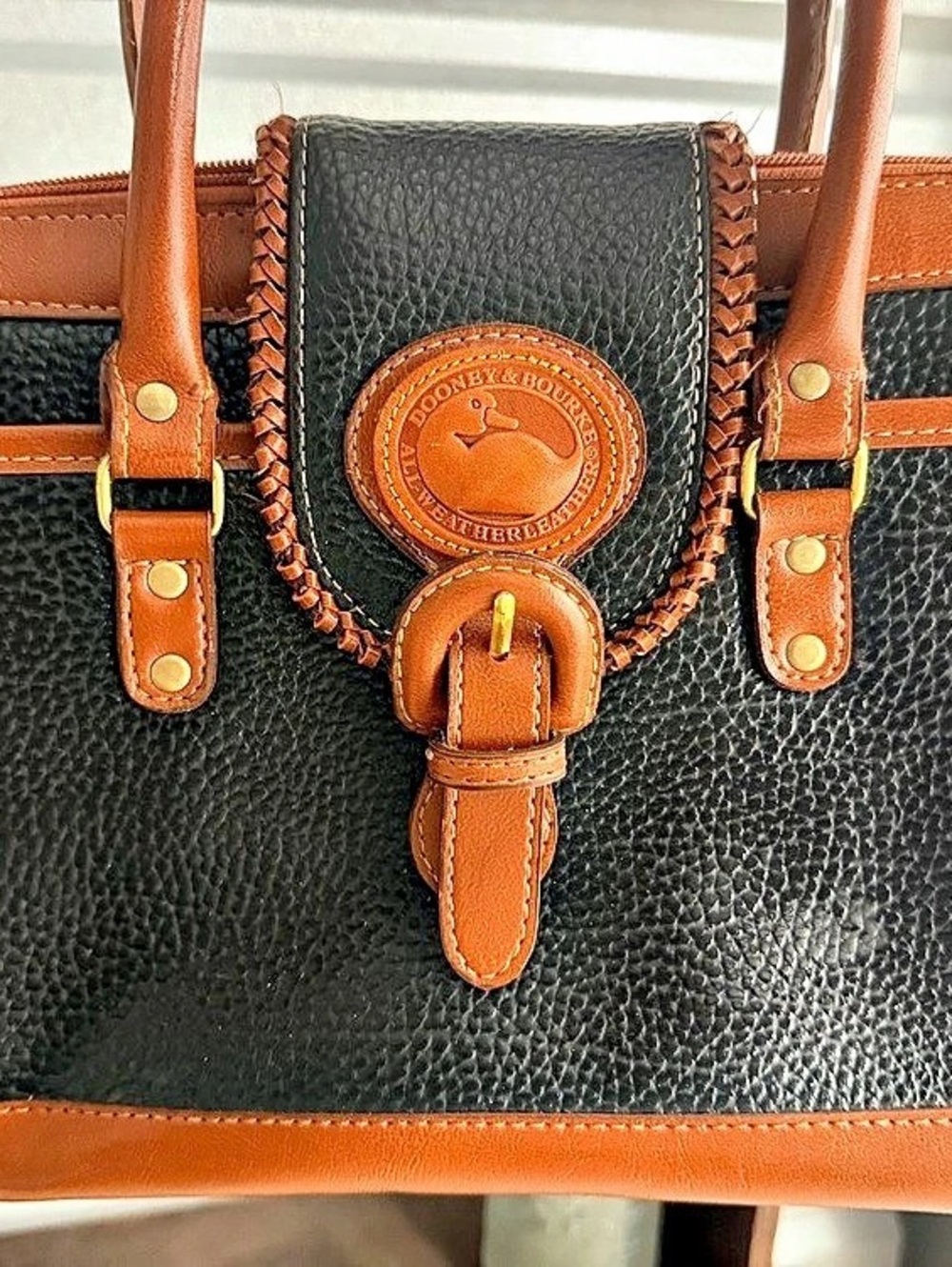 Dooney & Bourke All-Weather Leather Flap Satchel Black & Brown Tote